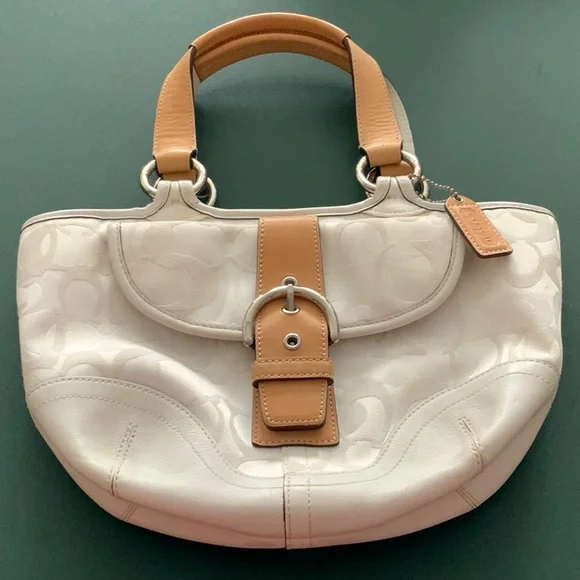 Coach Monogram White and Tan Handbag No A05Q-1853 - Picture 1 of 6